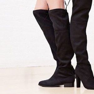Black faux suede over the knee boots